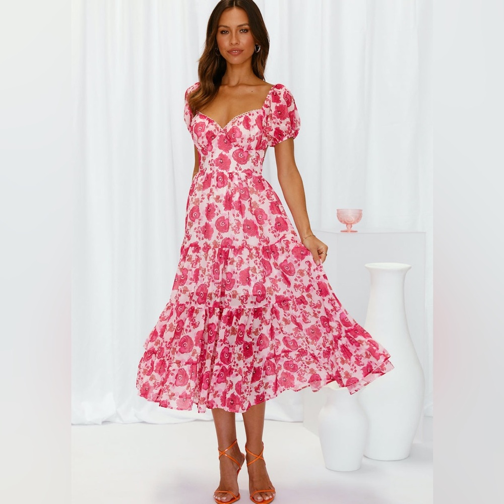 Hello Molly Pink Floral Midi Dress